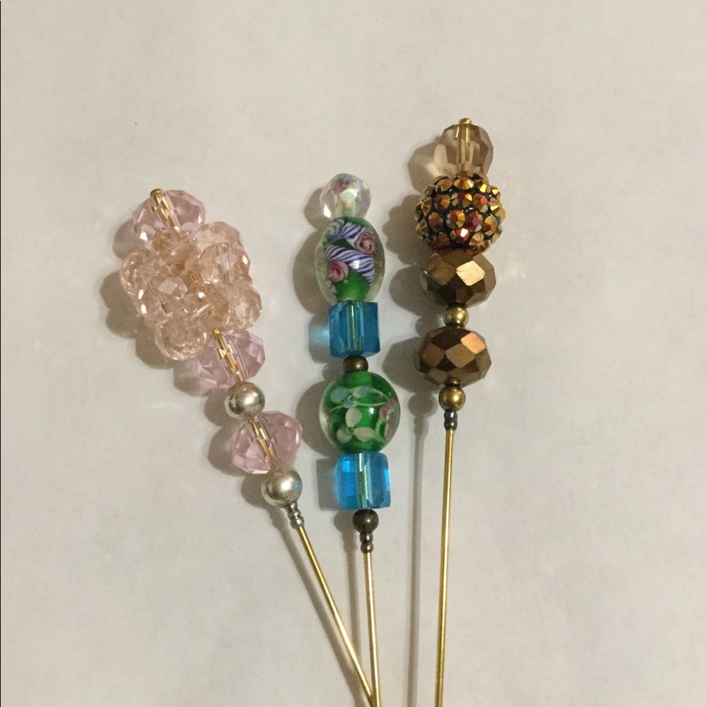 Victorian Style Vintage Bead Hat pins. Set of 3